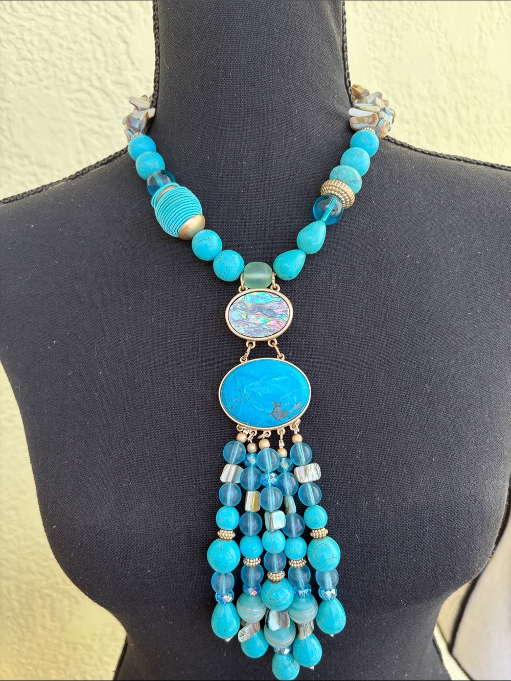 Chico's Turquoise Blue Beaded Tassel Necklace